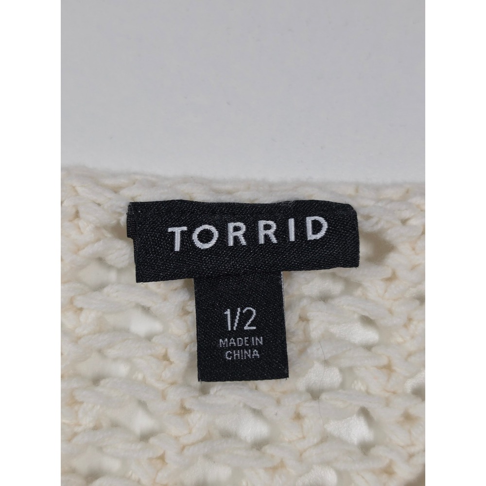 Torrid Womens Ivory Open Knit Crochet Boxy Crop Sweater Dolman Sleeve XL-XXL - Picture 5 of 8